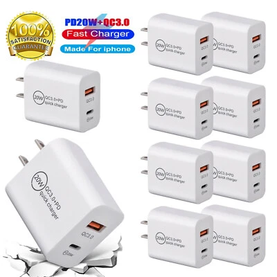 20W PD Type C Dual USB Wall Charger Fast Quick Charge QC 3.0 Power Adapter Lot - Image 1 of 4