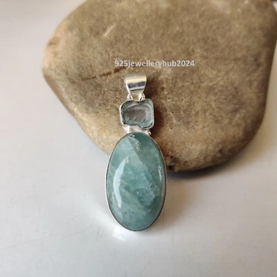 Aquamarine &Row Aquamarine Gemstone Pendant 925 Sterling Silver Handmade PG5902 - Image 1 of 4