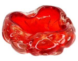 Rare 1960s Vintage Murano Bullicante Red Gold Fleck Blown Glass Bowl Midcentury - Picture 1 of 7