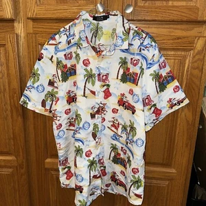 SSLR Mens Hawaiian Christmas Palm Trees Santa Dolphin Tropical L Snowman. NEW - Picture 1 of 10