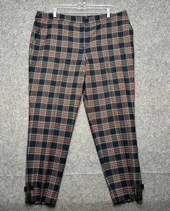 Talbots Pants Womens 16 Blue Green Wool Blend Tartan Plaid Crop Lined Classic - Picture 1 of 13