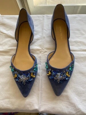 Ivanka Trump Trika D'orsay Azul Gamuza Joya Adornada Punta Plana 8M  Foto 1 de 4