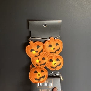 Halloween Jack O Lantern 10 Felt Pumpkin LED String Lights Indoor Works READ - Picture 1 of 7