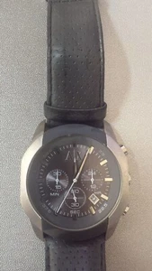 ARMANI EXCHANGE GRAY PERFORATED LEATHER+SILVER,GUNMETAL DIAL+CHRONO WATCH AX1169 - Picture 1 of 3
