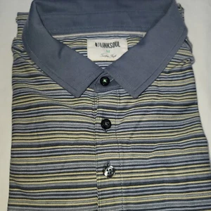 Linksoul Sz M Polo Shirt Mens Blue Stripe Luxury Cotton Tempus Fugit Casual Golf - Picture 1 of 13