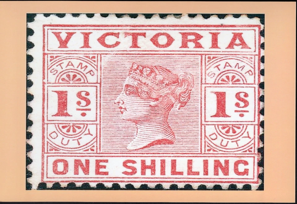 c.1886 Victoria QV 1/- Marrón Stamp Duty Australia --- Impresión fotográfica tamaño postal Foto 1 de 1