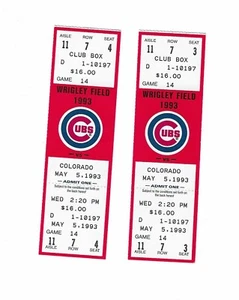 Chicago Cubs vs Colorado Rockies unbenutzte Baseball Tickets vom 5.5.1993 - Bild 1 von 2