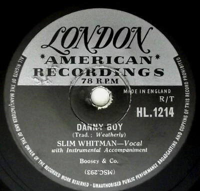 Slim Whitman - Danny Boy / There's A Rainbow 10" 78rpm 1956 UK London HL.1214 - Image 1 of 2