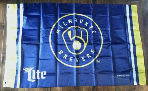 Large 48"x30" Milwaukee Brewers Flag, Miller Lite Cover