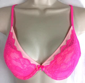 Betsey Johnson Lightly Lined Plunge Demi Bra Lace Size 34 B Pink B57*N - Picture 1 of 6