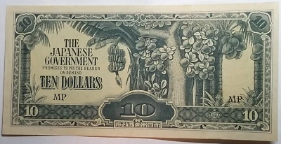 Malay Ten Dollars 1942-1944 era Japanese Invasion Money Unc free shipping - Image 1 of 2