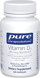 Pure Encapsulations Vitamin D3 10,000 IU, Bone/Immune Support, 120ct, Exp 01/27 - Picture 1 of 8