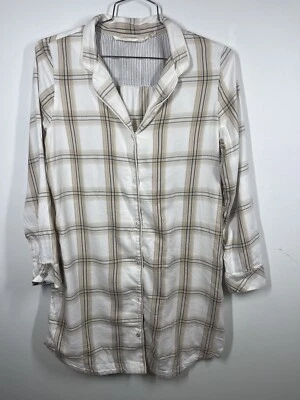 Camisa de dormir Soft Surroundings pijama divino camisón a cuadros crema talla M acogedor Foto 1 de 4