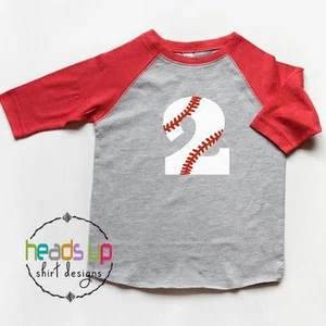 Second Birthday Baseball Shirt Toddler Boy/Girl Raglan - 2 Baseball Bday Raglan - Picture 1 of 3