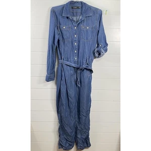 Lauren Ralph Lauren Jumpsuit Womens 10 Blue Denim Chambray Belted Long Sleeve - Picture 1 of 19