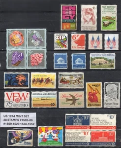 1974 US Stamp Set 28 Stamps #1505-1506,1509-1529,1538-1552 Mint NH OG - Picture 1 of 1