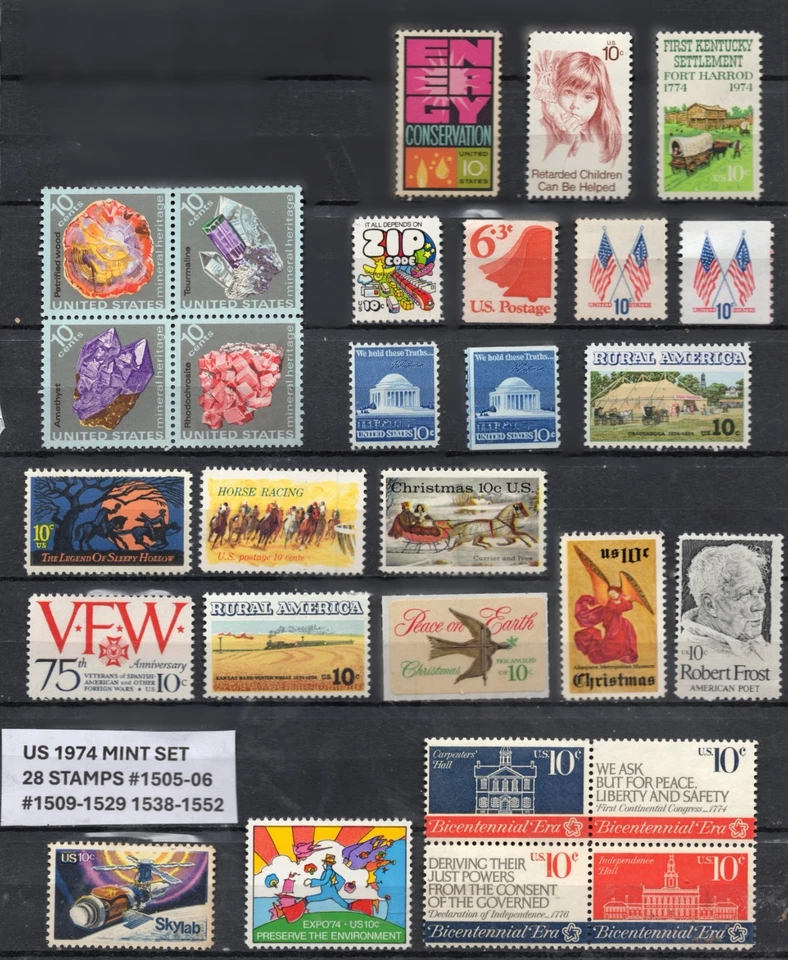 1974 US Stamp Set 28 Stamps #1505-1506,1509-1529,1538-1552 Mint NH OG - Image 1 of 1