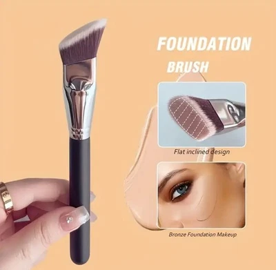 1pc Angled Foundation & Contour Brush - Flat Top Makeup Tool for Blending
