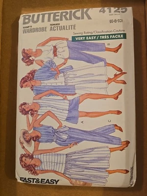 4125 Vintage Butterick SEWING Pattern Misses 1980s Jacket Top Dress Shorts Pants - Image 1 of 2