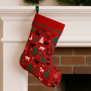 Handmade x2 Sided Christmas Stocking Dog Snowflake Design Re-Fashion Upcycled  - Picture 1 of 3