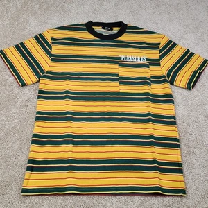 PLEASURES 666 Mens Striped T Shirt Size Medium Chest Pocket Yellow Green - Picture 1 of 5