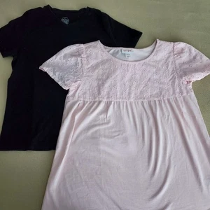 👚 Lot of 2 - Cat & Jack Pink Eyelet, Faded Glory Black T-Shirt Large (10/12) - Picture 1 of 14
