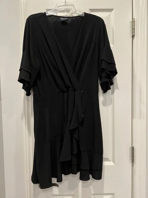 CITY CHIC Black Fiesta Fun Ruffle Faux Wrap Dress Size M = 18W (No Belt) - Image 1 of 4