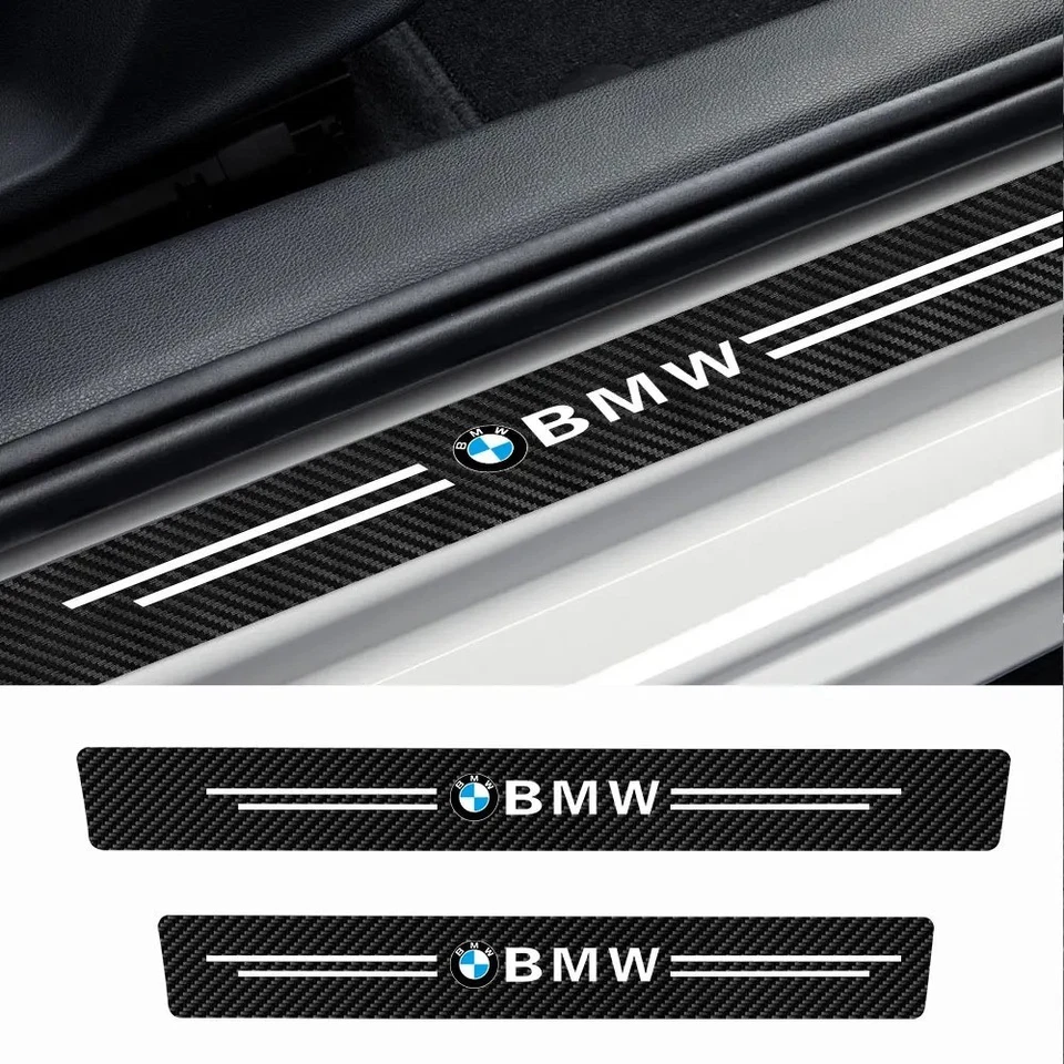 4 PIEZAS Pegatinas protectoras de umbral de puerta BMW fibra de carbono antiarañazos moldura de coche Foto 1 de 4