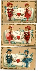 3 Vintage Valentines Postcards, Girls with Envelope, International Art Pub - Picture 1 of 2