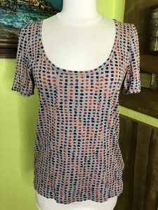 Women’s Tee S Multicolor Dot Print Scoop Neck Pima Cotton Marc Moon Rock Multi - Picture 1 of 4