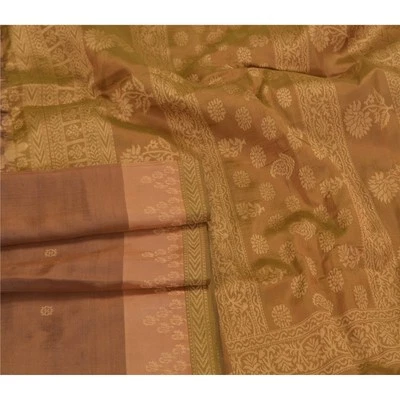 Saris Sánscriti Vintage Marrón 100% Seda Pura Tejido Sari Tela Artesanal Premium Foto 1 de 4
