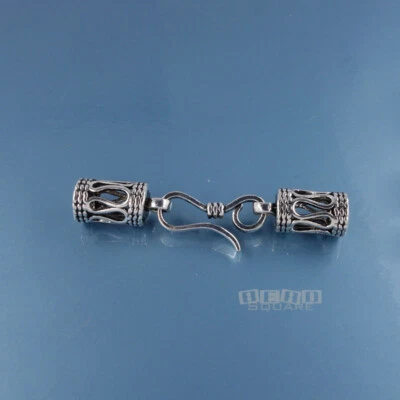 Tapa de extremo de cordón ondulado de plata esterlina envejecida con juego de broches de gancho, apto para 4 mm #44026 Foto 1 de 2