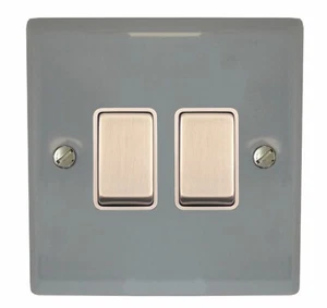 G&H SLG202 Spectrum Plate Light Grey 2 Gang 1 or 2 Way Rocker Light Switch - Picture 1 of 1