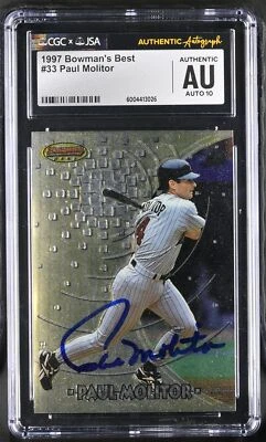 1997 Bowman's Best No33 Пол Молитор автограф CGC AU x JSA 10 - Изображение 1 из 2