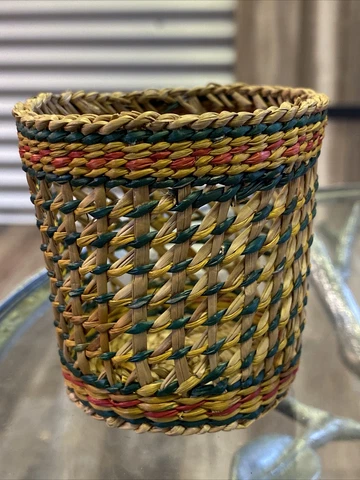 Straw Handmade Wicker Cup / spice plant pot Holder decor 3” Cover