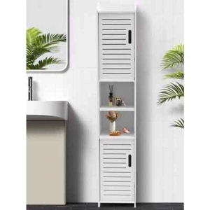 White 5Tier Bathroom Floor Cabinet Standing Storage Cupboard Door Wooden Shelve - Picture 1 of 8