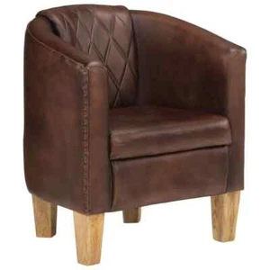 vidaXL Tub Chair Dark Brown Real Leather - Picture 1 of 9