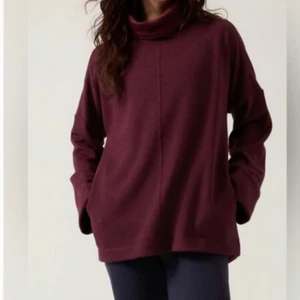 ATHLETA Cozy Karma Funnel Neck Sweatshirt Sz M Purple Long Sleeve Pockets 10-9 - Picture 1 of 18