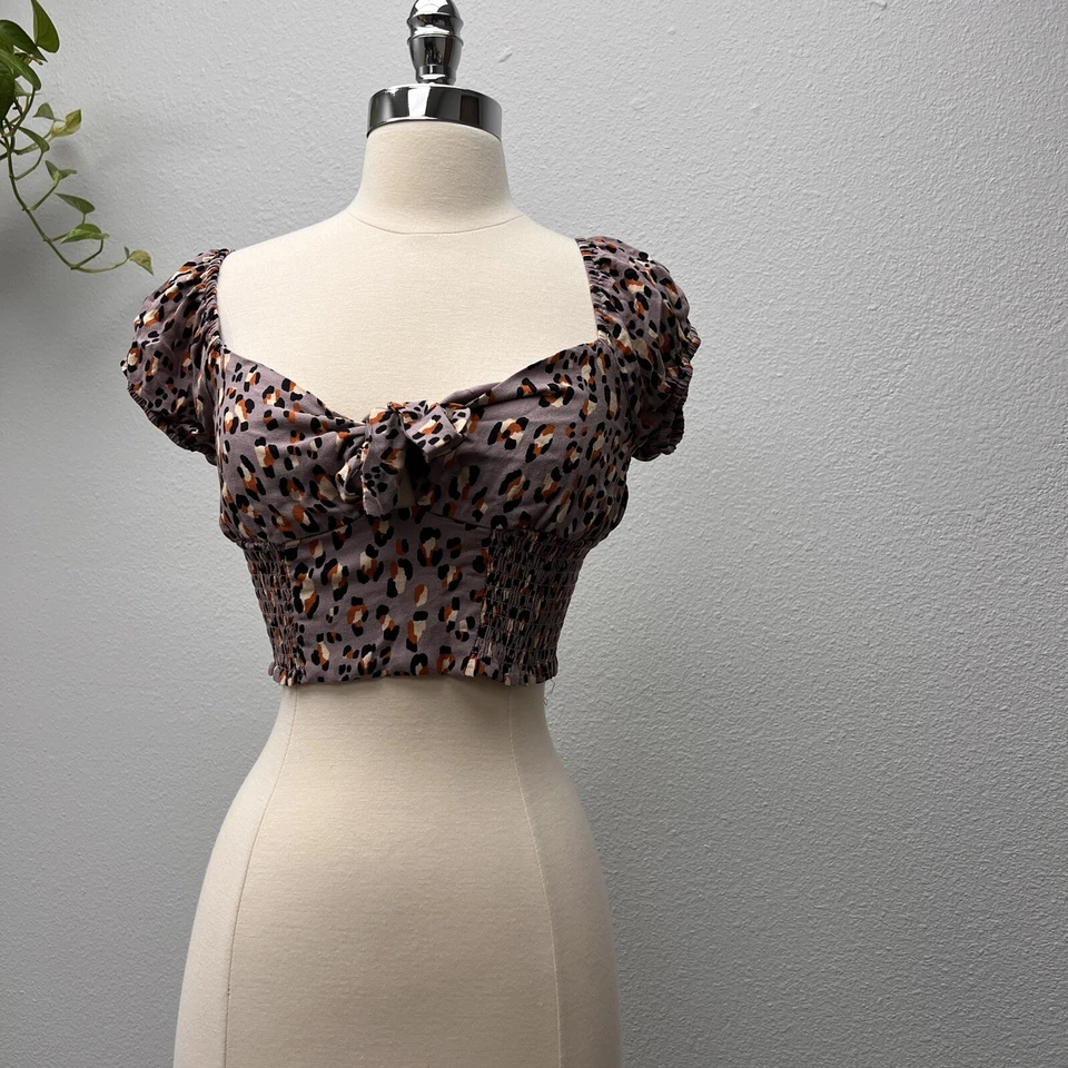 Olivaceous Crop Top Women Small Leopard Print Purple - Image 1 of 4