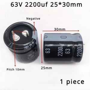 1 piece Snap in 63V 2200UF 25X30 electronic capacitor 2200UF 63V 25*30 2Pins - Picture 1 of 3