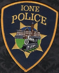 Ione California Police Shoulder Patch --Steam Engine, Railroad Tracks, Train - Picture 1 of 2