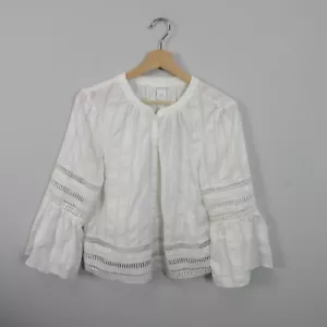 Club Monaco Jorel Crochet Top Blouse Women M White Bell Sleeve Cotton Preppy 172 - Picture 1 of 9
