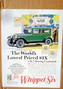 WIllys Overland WHIPPET Six 1928 w/ 7 Bearing Crankshaft Vtg Full Page Print Ad - Picture 1 of 3