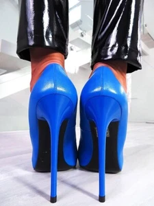 1969 Hecho en Italia Tacones Altos Estilo Pigalle Zapatos de salón de cuero Azul 35 - Imagen 1 de 12