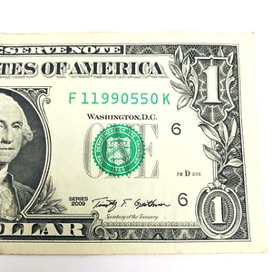 $1 One Dollar Bill 2009 Fancy Serial Number Quad Pairs 11990550 - Picture 1 of 5