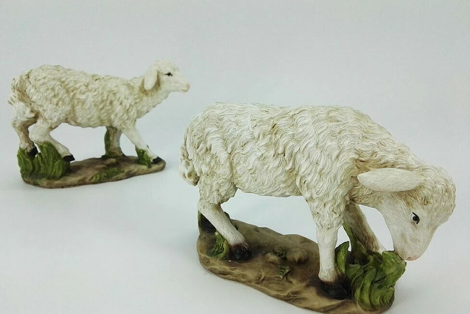 SET DUE PECORE 13 X 19 PER PRESEPE IN MARMO RESINA PRODUZIONE ITALIANA  - Immagine 1 di 1