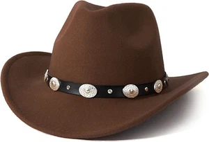 Brown Western Cowboy, Cowgirl Hat, Black & Silver Strap, Men Women, Wide Brim - Picture 1 of 6