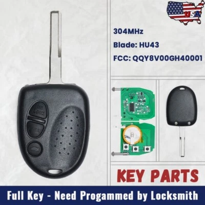 Llavero remoto de 3 botones sin cortar para Pontiac GTO FCC 2004 2005 2006: QQY8V00GH40001 Foto 1 de 4