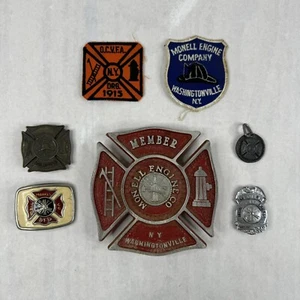 Vintage Lot of 7 New York FIREFIGHTER Emblem Belt Buckles Patches Key Chain Fire - Picture 1 of 12