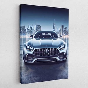 Leinwandbild Poster Acryl Glas Pop-Art Mercedes Sportwagen Skyline Autoliebhaber - Bild 1 von 14